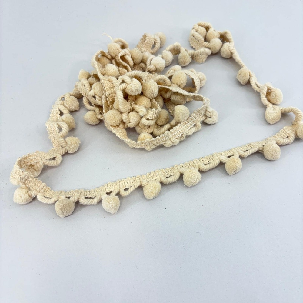 Conso Cream Pom Pom Trim 2.5 Yards Cotton Blend Boho Crafting Sewing